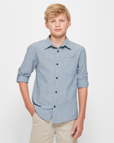 Linen Blend Long Sleeve Shirt - Blue | Target Australia