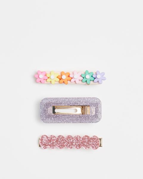 Kids 3 Pack Flower and Glitter Hair Clips Target Australia