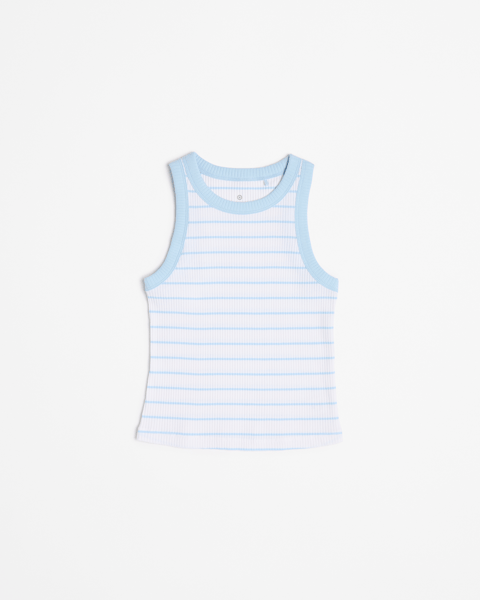Australian Cotton Racer Back Rib Tank - Light Blue Stripe