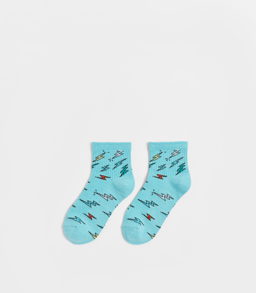 Novelty Kids Qtr Crew Socks 1 Pack Blue Lightening Bolt Target