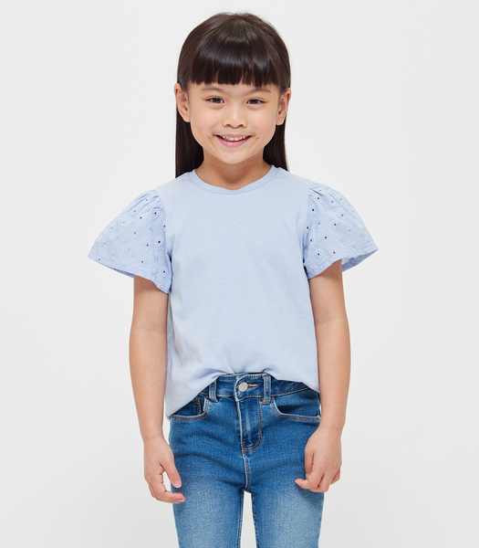 Broderie T-shirts - 3 Pack - Blue / Green / White | Target Australia