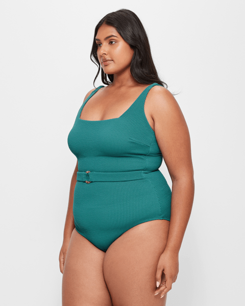 Crinkle One Piece Belted Swim Bathers Balsam Green Target Australia