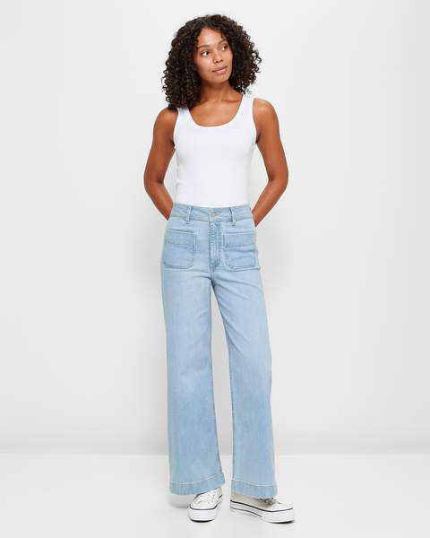 Mila Wide Leg High Rise Full Length Flat Front Denim Jeans - Arctic ...