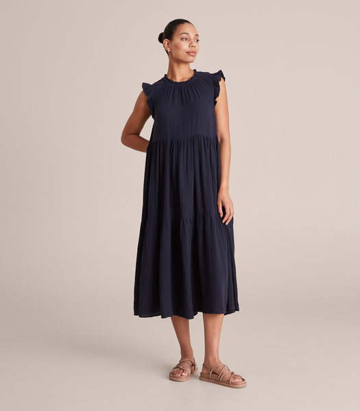 Double Cloth Tiered Midi Dress | Target Australia