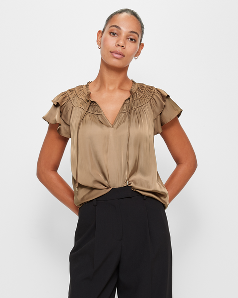 Flutter Sleeve Shirred Blouse - Preview | Target Australia