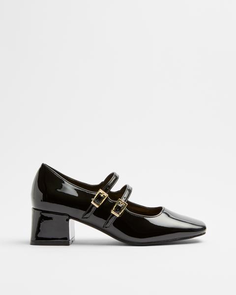 Womens Double Strap Mary Jane Heel - Alissa - Black Patent