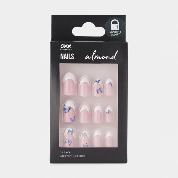 Artificial Nails 24 Pack, Almond Shape, Blue Butterfly OXX Cosmetics
