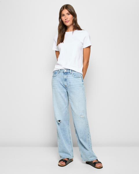 Loose Fit Mid Rise Full Length Wide Leg Denim Jeans - Imogen - Ocean Blue