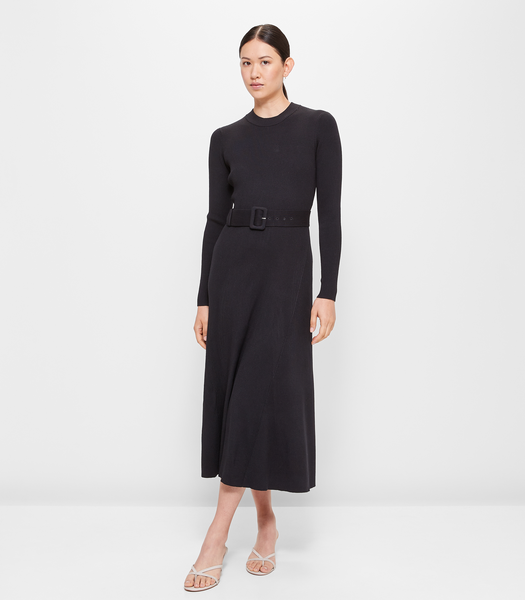 Long Sleeve Knit Belted Rib Midi Dress - Preview | Target Australia