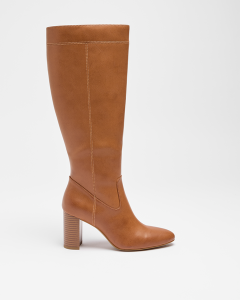 Womens Block Heeled Long Boot - Stevie - Tan