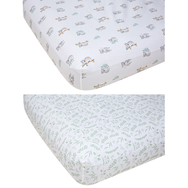 2 Organic Cotton Fitted Cot Sheets, Koala Print - Anko | Target Australia