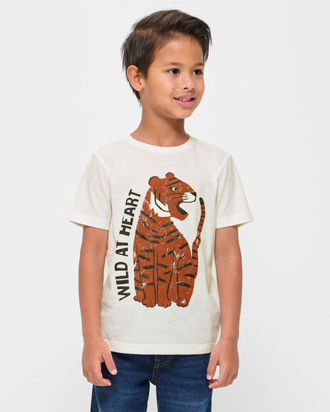 Organic Cotton Print T-shirt - Cream Tiger | Target Australia