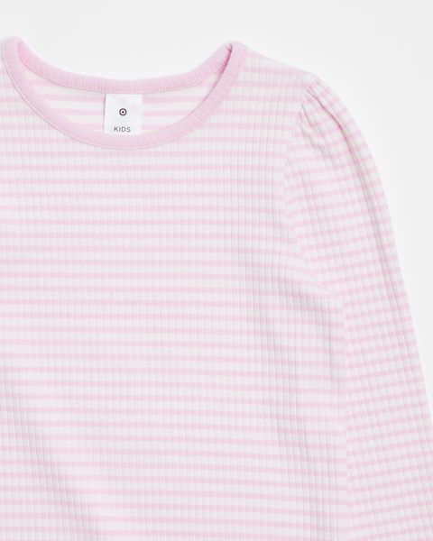 Long Sleeve Rib Top - Pink Stripe | Target Australia