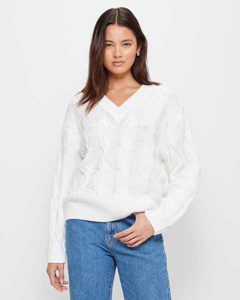 V-Neck Oversized Cable Knit Jumper - Lily Loves | Target Australia