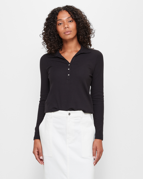 Australian Cotton Polo Collar Rib T-Shirt - Black | Target Australia