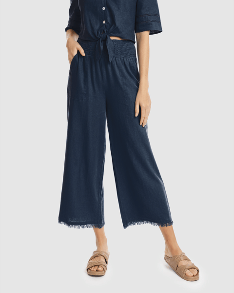 Linen/Tencel Flat Front Pants Seascape main image 1