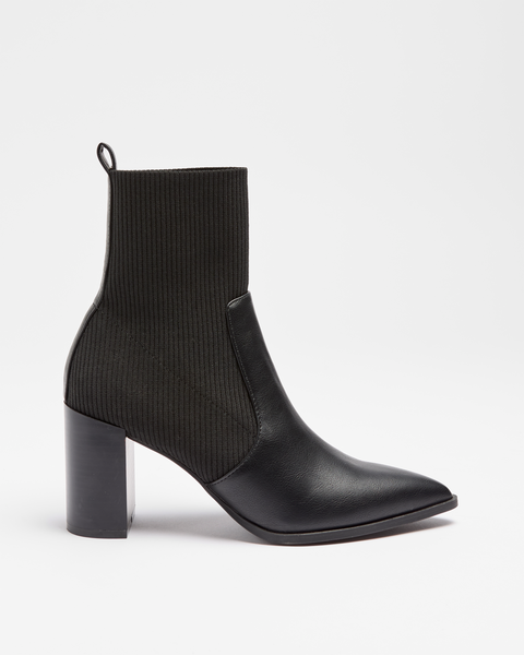 Womens Ribbed Ankle Point Toe Heel Boot - Zina - Black