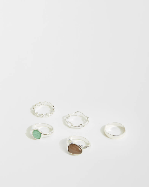 5 Pack Gem Statement Ring Set - Silver Look | Target Australia