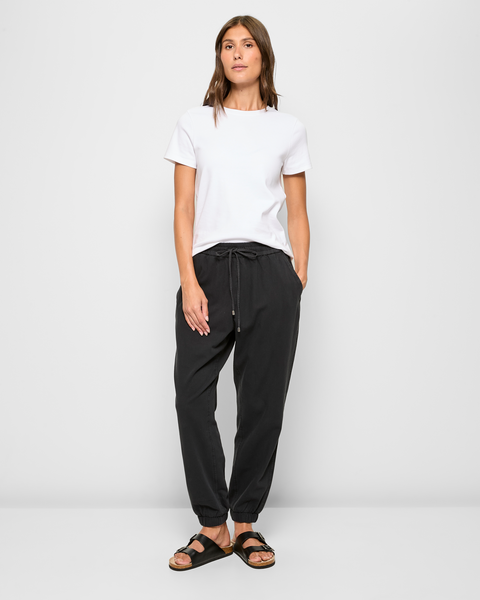 Australian Cotton Elastic Waist Jogger Pants - Black