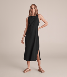 target black tank dress Anna-Kaci Women's Sleeveless Tank Dress with Scoop Neck Adjustable Drawstring Waist Fitted Casual Mini Dress, Large 12-14 / Black