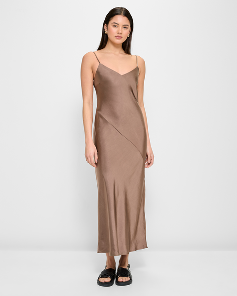 Bias Cut Satin Slip Midi Dress - Lily Loves - Fossil | Target Australia