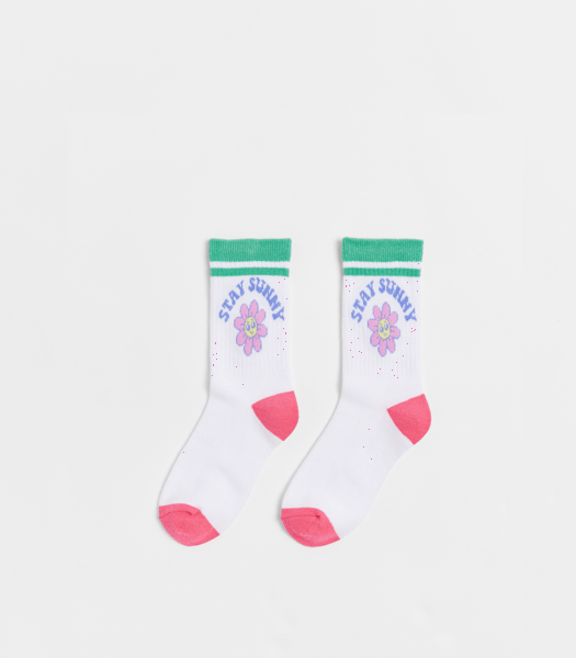 Novelty Kids Ribbed Crew Socks 1 Pack White Daisy Sunny Target