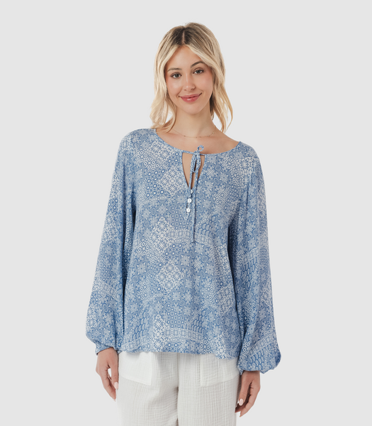 Long Sleeve Tie Front Blouse - Piping Hot | Target Australia