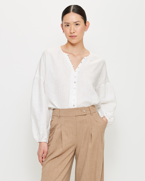 European Linen Blend Button Front Linen Blouse - Preview | Target Australia