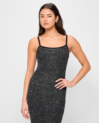 target black sparkly dress Strappy Knit Sequin Dress - Lily Loves