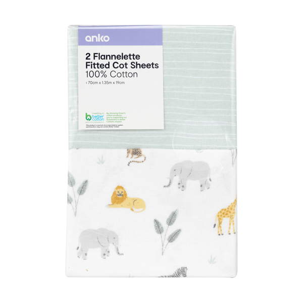 Pack Flannelette Cotton Fitted Cot Sheets Safari and Wave Stripe