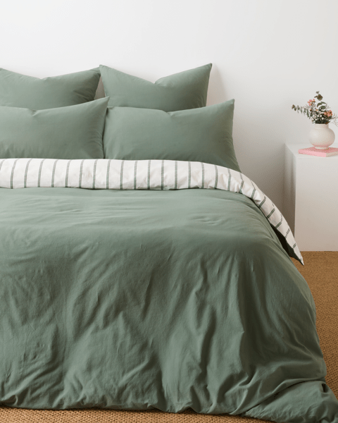 Arlo Stonewash Stripe Quilt Cover Set - Agave Green | Target Australia