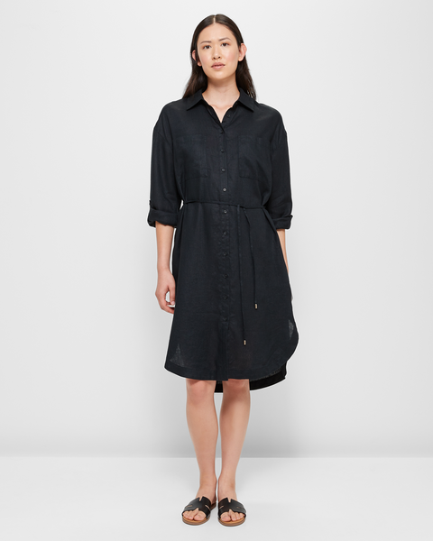 European Linen Midi Shirt Dress - Black | Target Australia