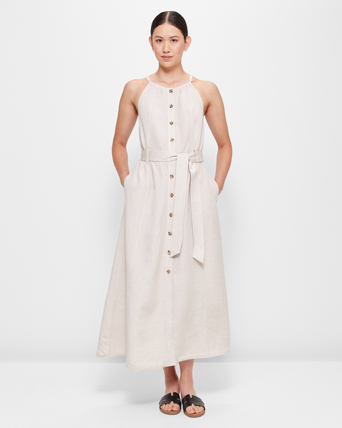 Linen Blend Button Through Midi Dress - Preview | Target Australia