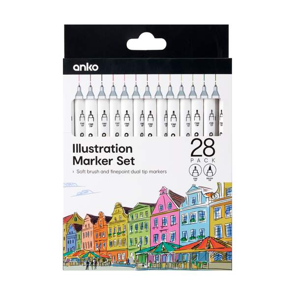 28 Pack Illustration Marker Set - Anko