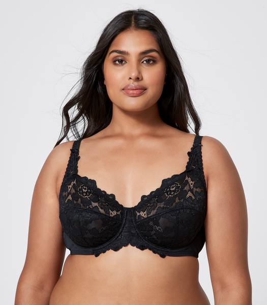 Target Fuller Figure Embroidered Lace Underwire Bra; Model TLMUW090, Black, 26DD, 63640519