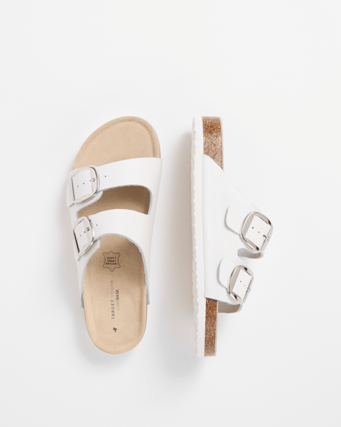 Girls Youth Full Grain Leather Moulded Cork Sandal White