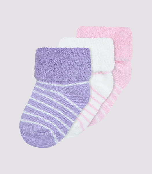 Baby Organic Cotton Terry Turn Top Socks 3 Pack - Underworks - Purple n ...