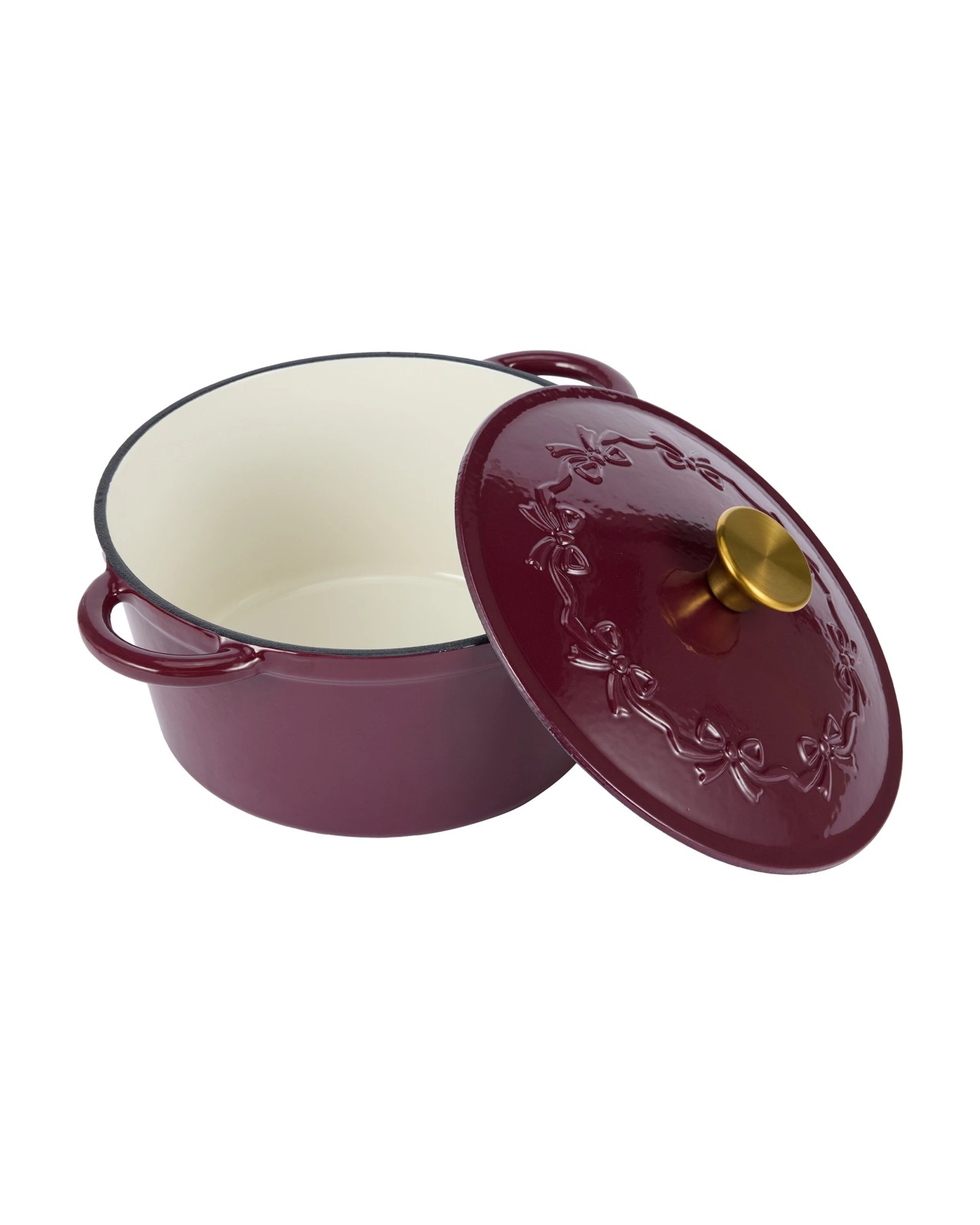 Anko 4L Bow Embossed Cast Iron Casserole - Red 2 of 6