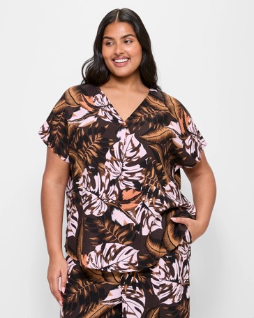 Plus Size Long Soft Sleeve V-Neck Top