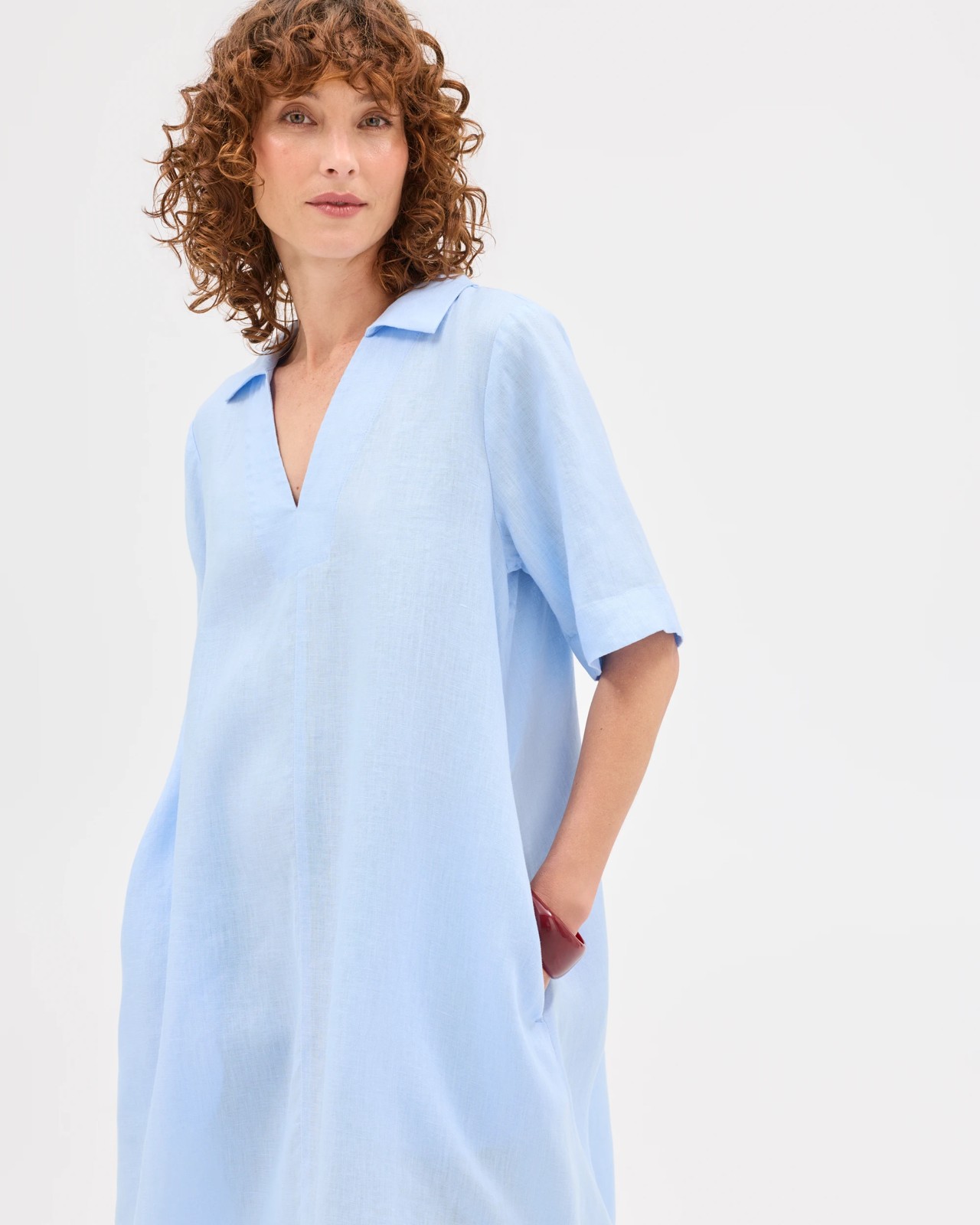 European Linen Polo Mini Dress - Pale Blue 5 of 6