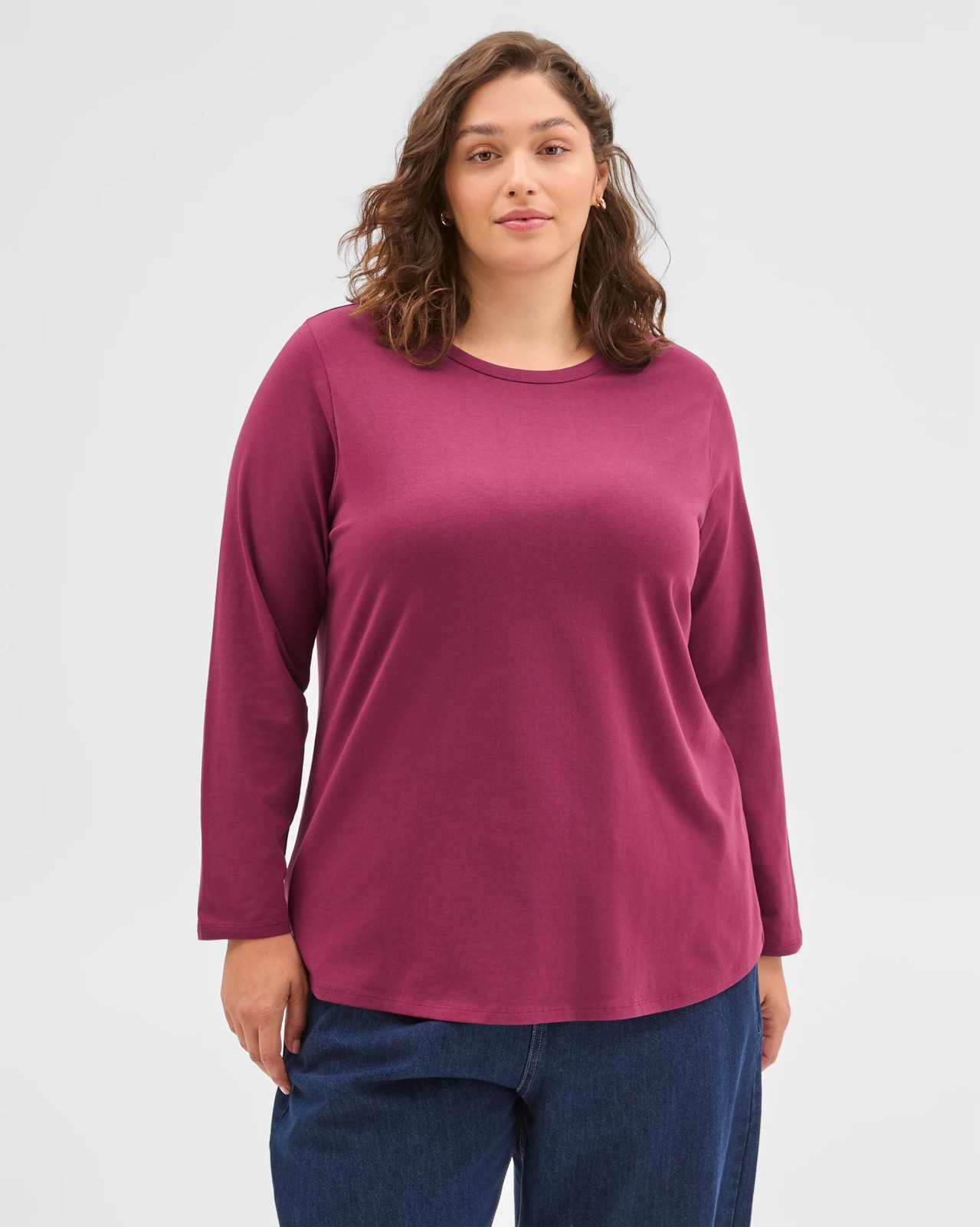 Plus Size Australian Cotton Long Sleeve Crew T-Shirt - Boysenberry 3 of 6