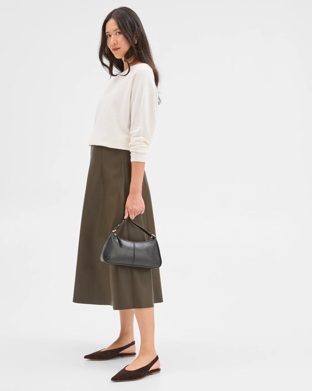 Preview PU Panel A-Line Midi Skirt - Olive 2 of 5