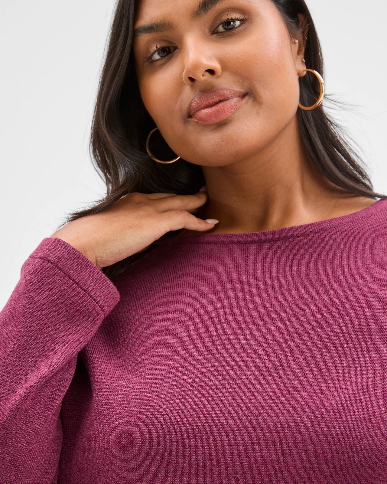 Plus Size Long Sleeve Curve Hem Rib Jumper - Crushed Violet Marle 5 of 6