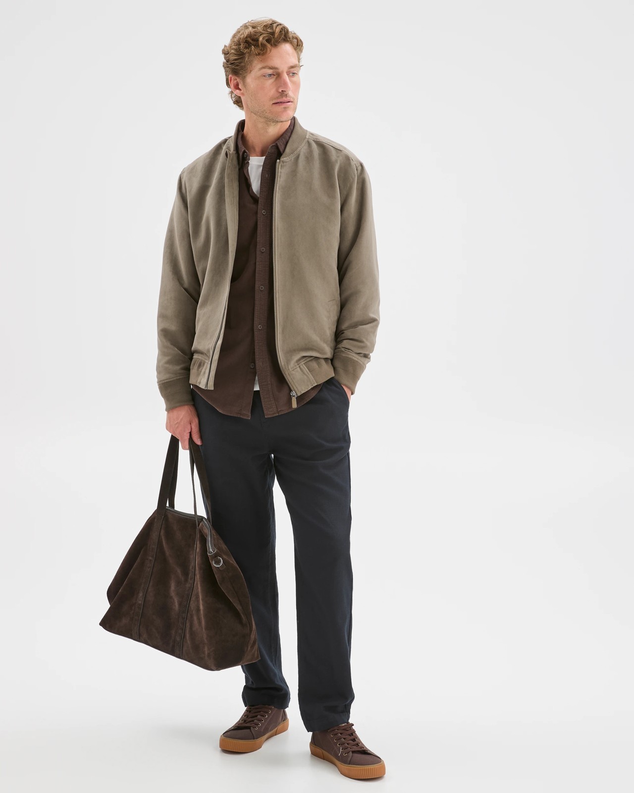 Faux Suede Bomber Jacket - Grey Olive 2 of 6