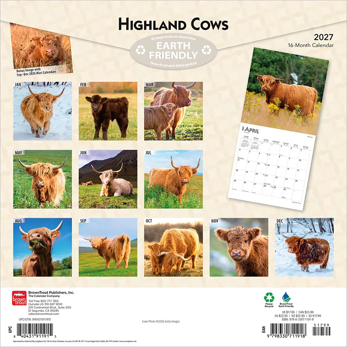 Highland Cows 2027 16-Month Calendar 2 of 4