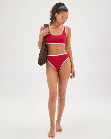 High Waisted High Cut Crinkle Bikini Briefs