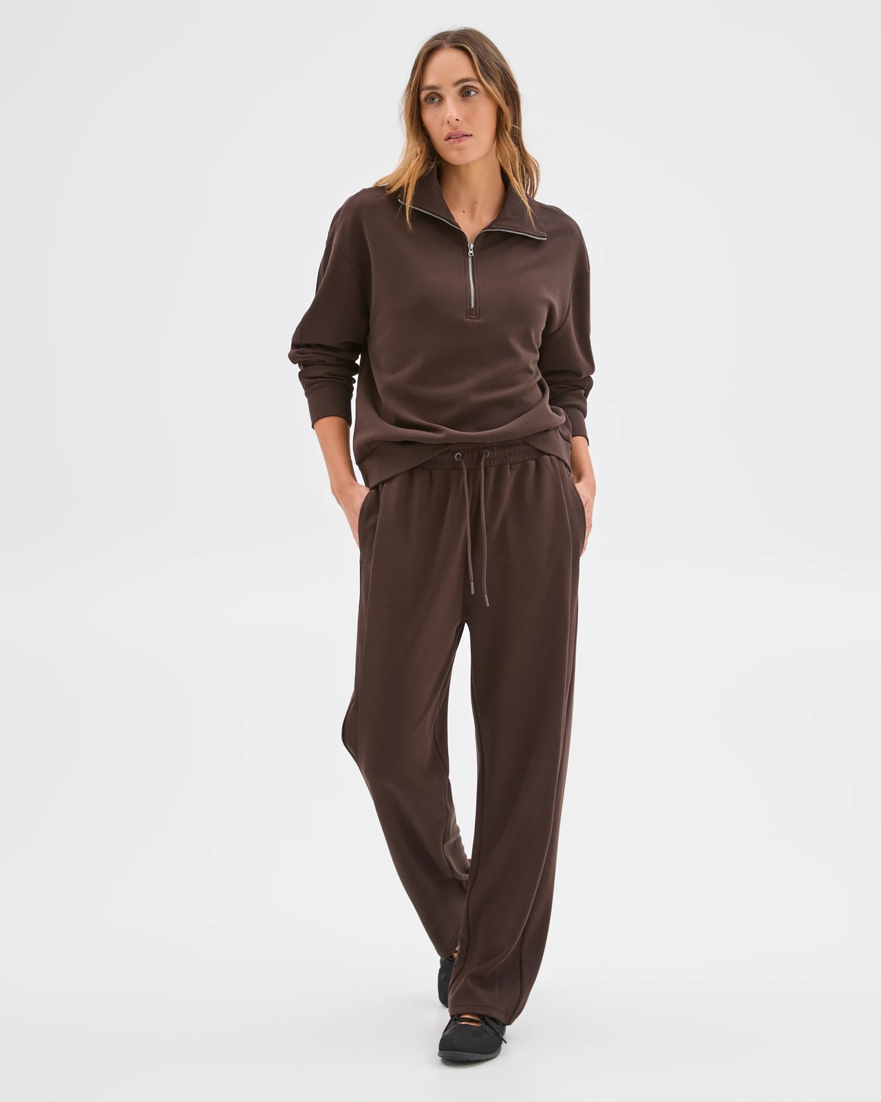 Movement Wide Leg Knit Panel Pants - Cocoa 3 of 6