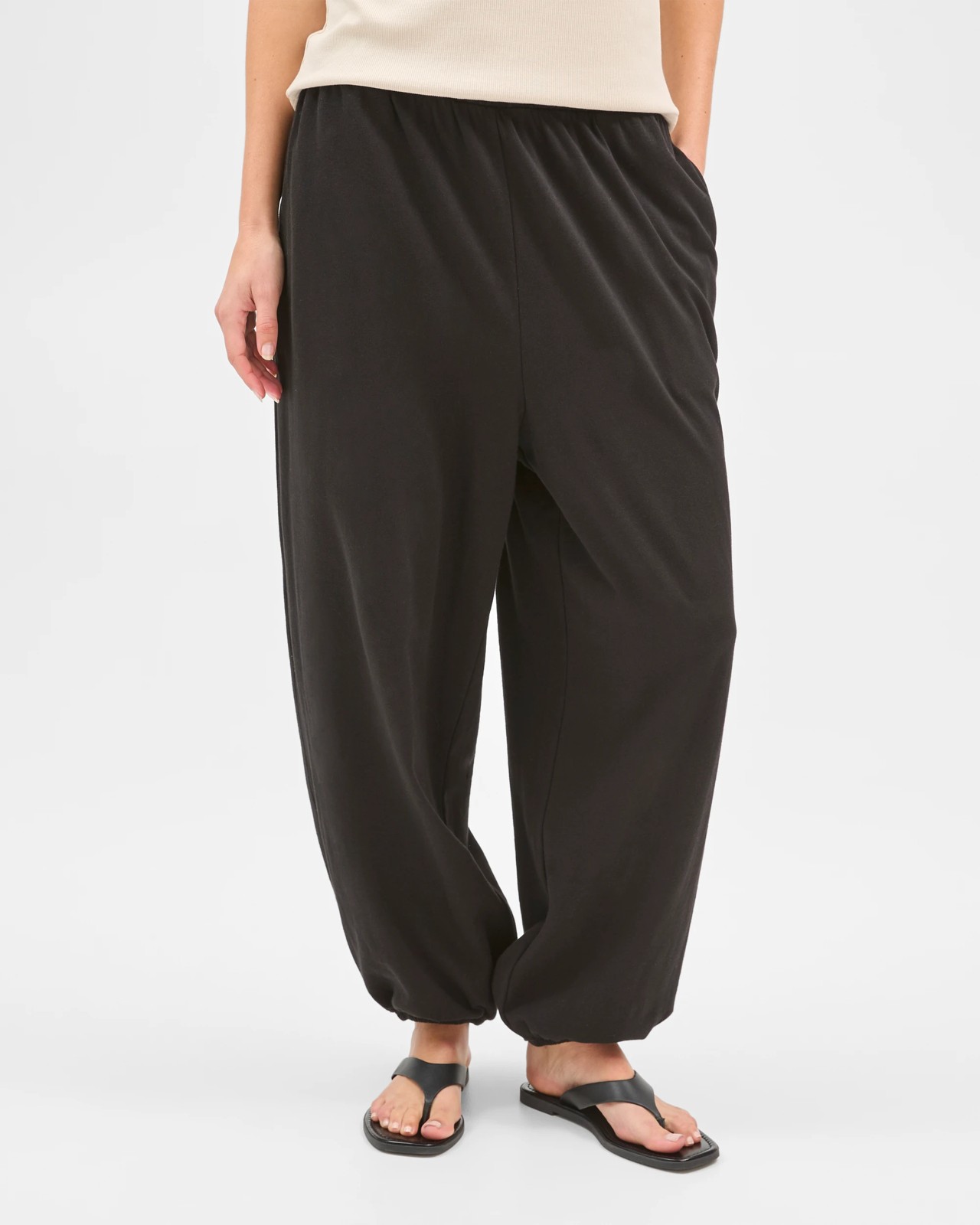 Australian Cotton Balloon Leg Knit Pants - Black 4 of 5