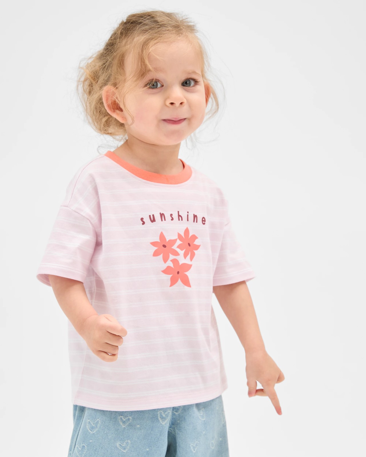 Baby Organic Cotton Placement Print Oversized T-Shirt - Sunshine Stripe Lila 2 of 5