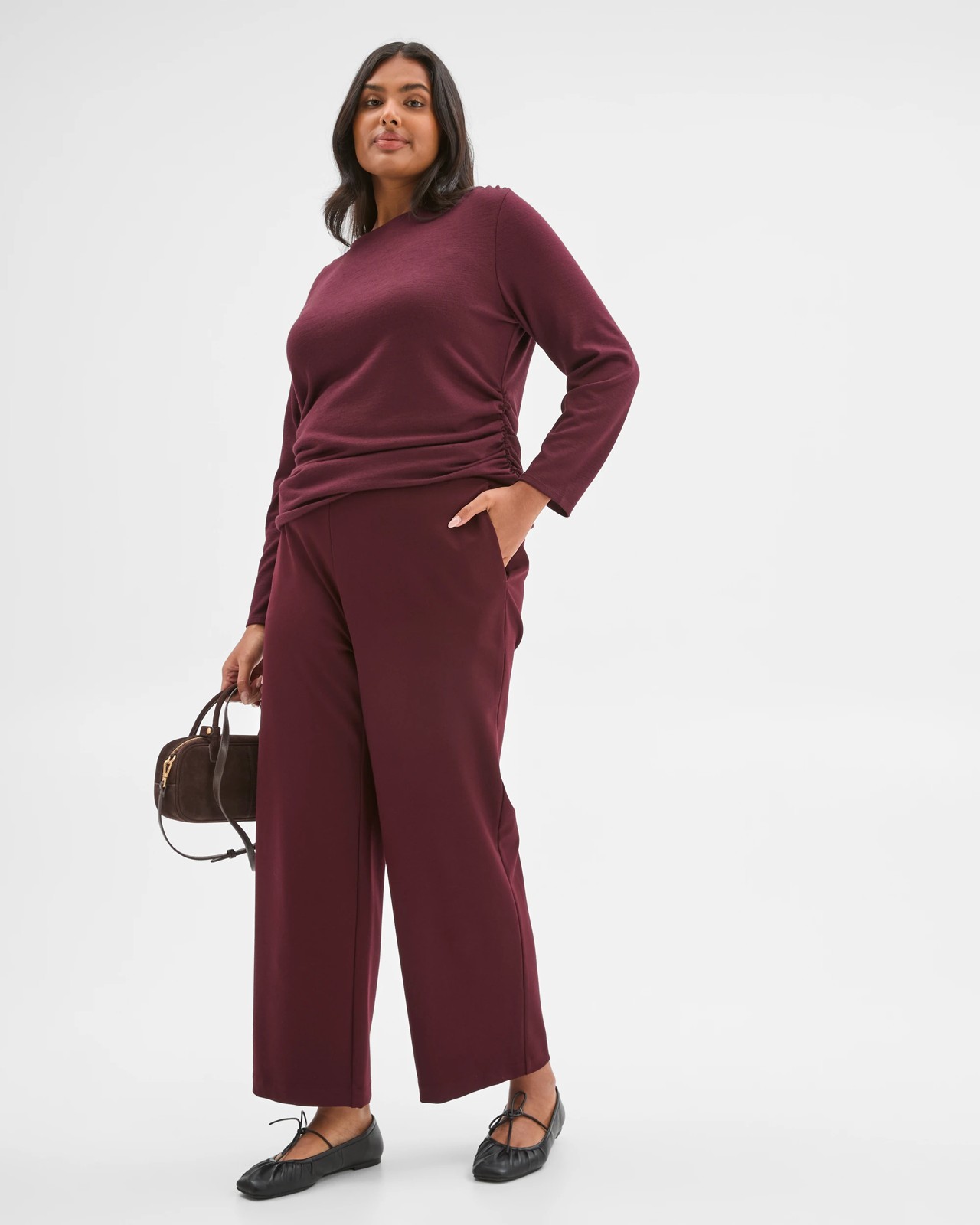 Plus Size Crop Length Wide Leg Ponte Pants - Pinot Burgundy 6 of 6